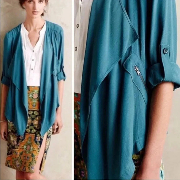 Anthropologie elevenses teal cardigan wrap blazer - Picture 1 of 9